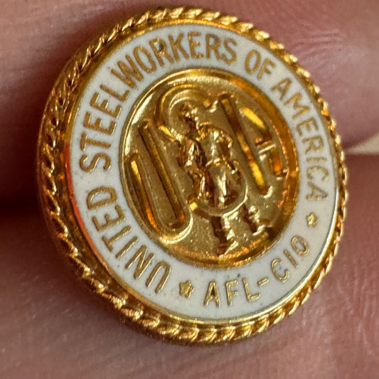 Vintage United Steelworkers of America AFL-CIO Lapel Pin White Enamel Tie Tack