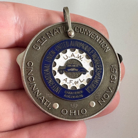 Vintage 1951 UAW 9th National Convention Pocket Knife Pendant Medal Union RARE
