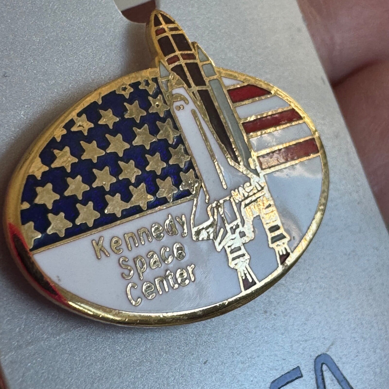 1980s Kennedy Space Center Florida United States Flag Lapel Pin New on Card