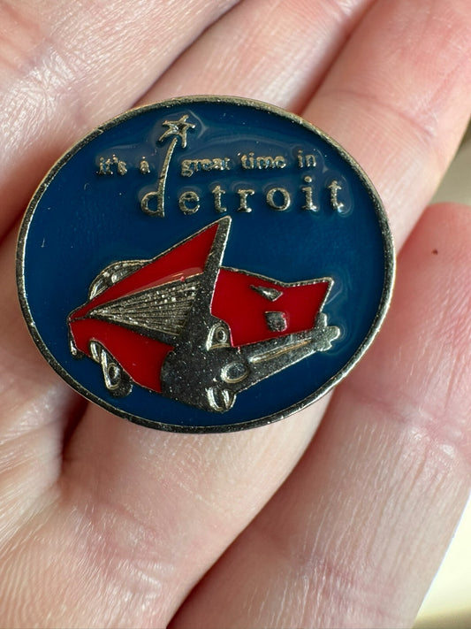 Vintage Its a Great Time in Detroit 57 Chevy Souvenir Lapel Pin It's