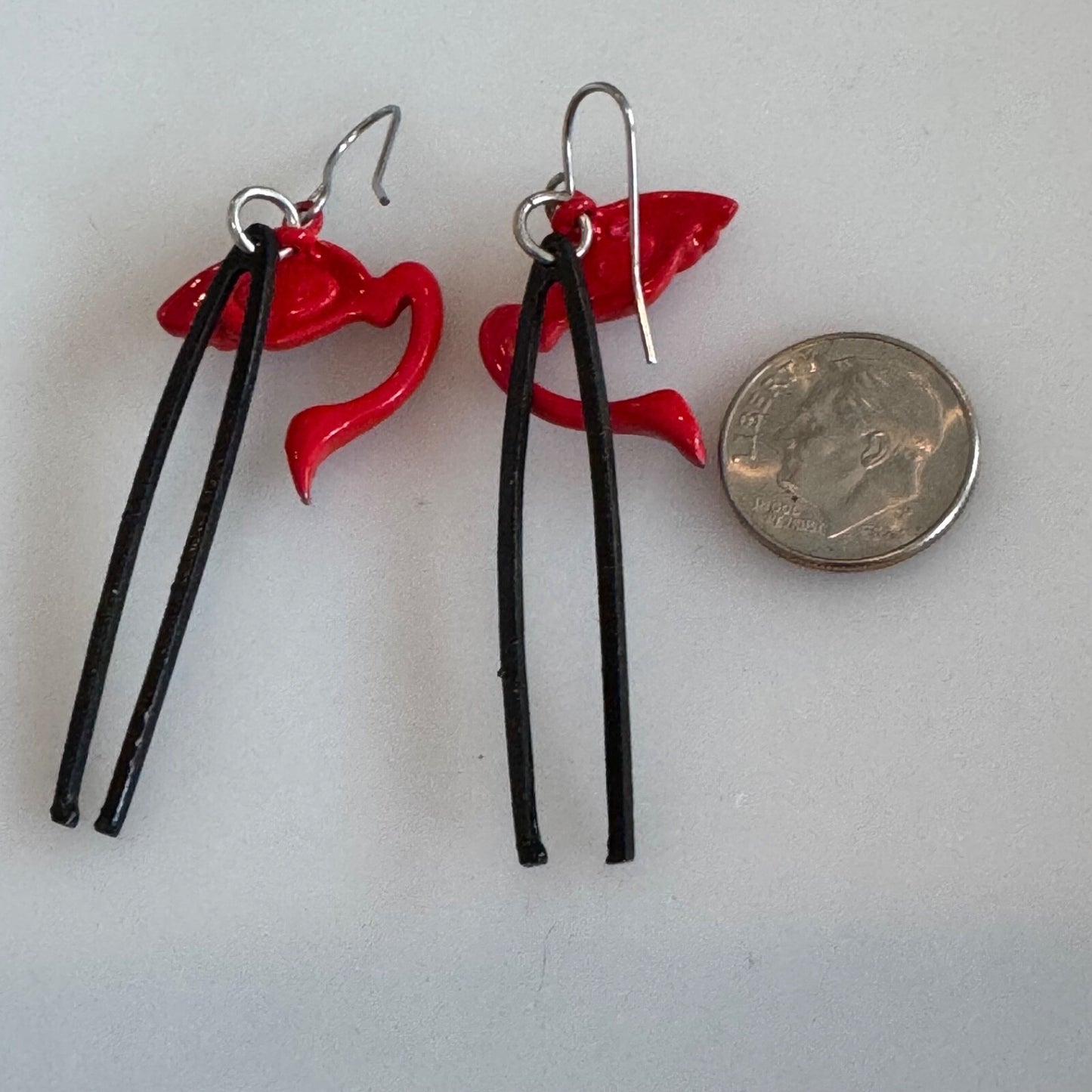 Fabulous Flamingo Black and Red Laquer Dangle Earrings