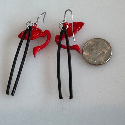 Fabulous Flamingo Black and Red Laquer Dangle Earrings