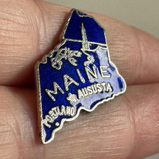 Vintage Maine State Blue Enamel Souvenir Tourist Lapel Pin