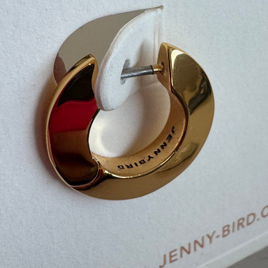 Jenny Bird Gold Round Huggie Hoop Earrings Beveled New On Card Pierced