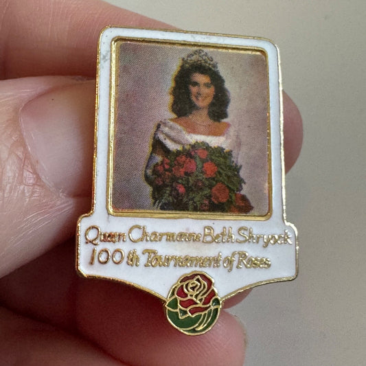 Queen Charmaine Beth Shryock 100th Rose Bowl Parade Photo Lapel Pin