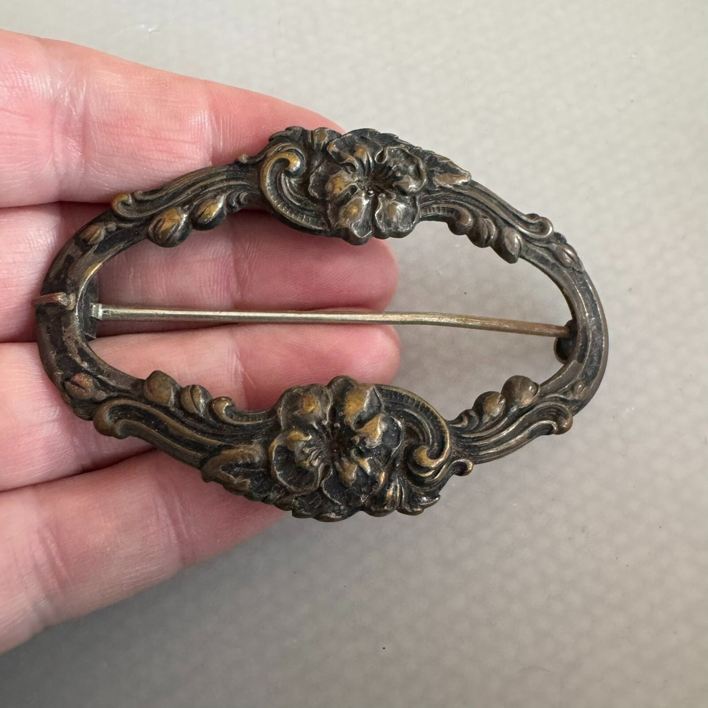 Stunning Antique Art Nouveau Sash Buckle Pin Brooch Flowers