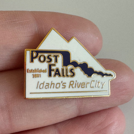 Vintage Post Falls Idaho's River City Lapel Pin Idaho Souvenir Tourist