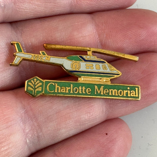 Vintage Charlotte Memorial Hospital Medical Helicopter Enamel Lapel Pin