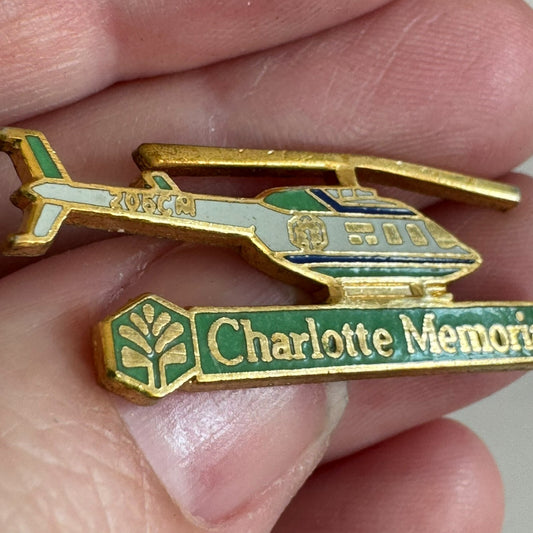 Vintage Charlotte Memorial Hospital Medical Helicopter Enamel Lapel Pin