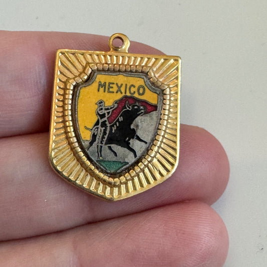 Vintage Mexico Bull Fighter Charm Pendant Souvenir Tourist Gold Tone Toreador