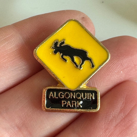 Algonquin Park Moose Crossing Yellow Road Sign Souvenir Pin 