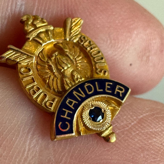 Vtg Chandler Public Schools 10k Gold Screw Back Lapel Pin Arizona High