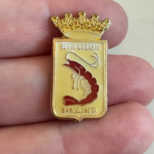 Vintage Rey de la Gamba Barcelona Souvenir Tourist Shrimp Lapel Pin