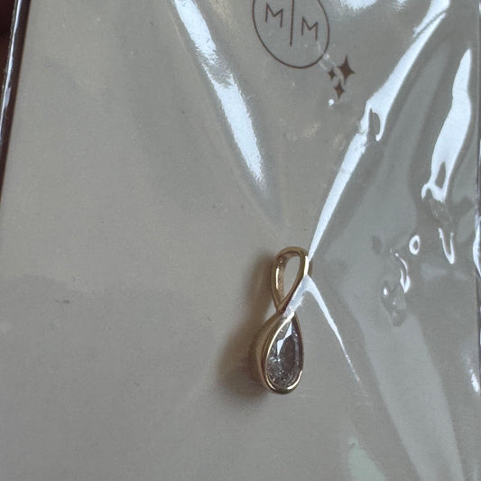 Made By Mary Pear Cubic Zirconia Charm Pendant New on Card Gold Tone $38