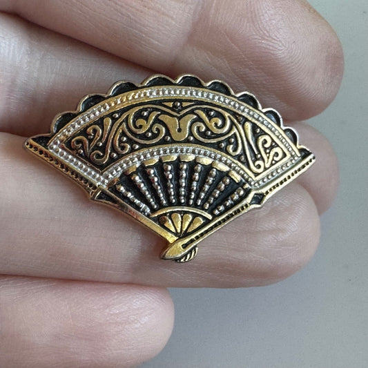 Vintage Damascene Fan Brooch - Beautiful!