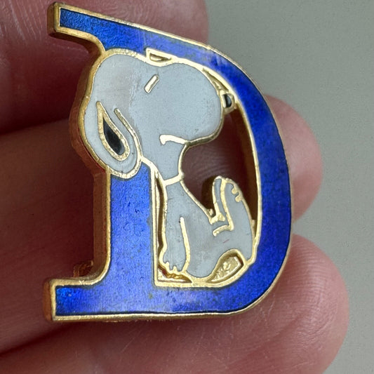 Vintage Snoopy Letter D Initial Lapel Pin Brooch Enamel Aviva