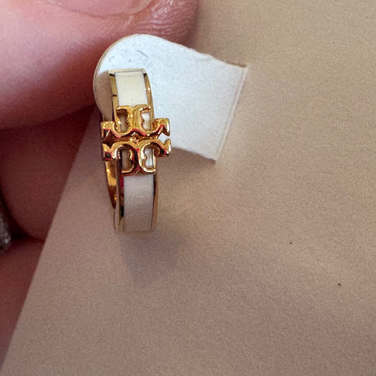 Tory Burch Kira Enamel Gold Huggy Hoop Earrings With Logo New On Card