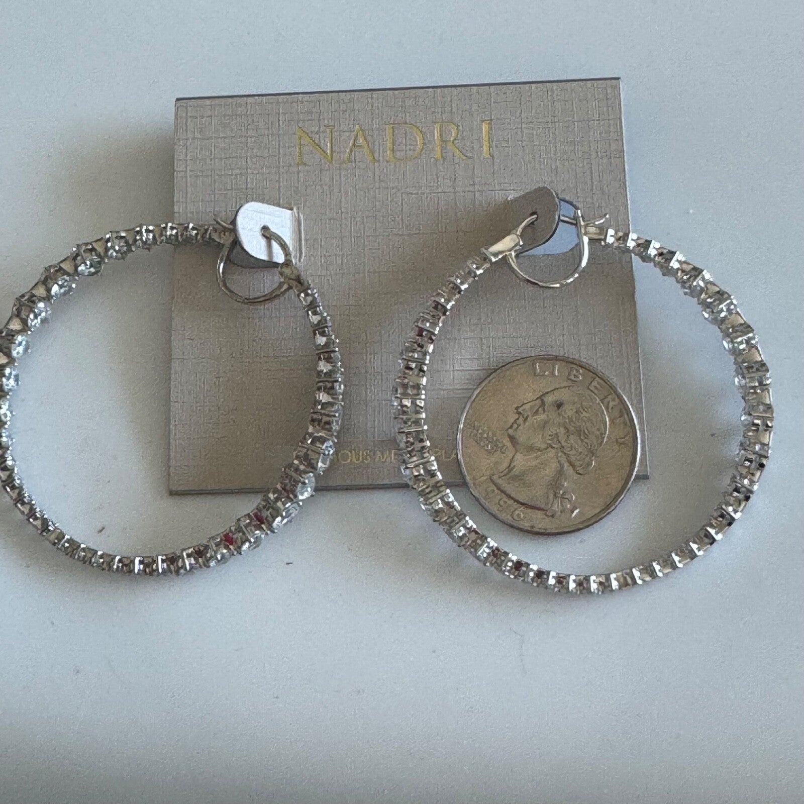 Nadri Leah Hoop Statement Earrings Silver Tone Crystal Beautiful! Retail $100