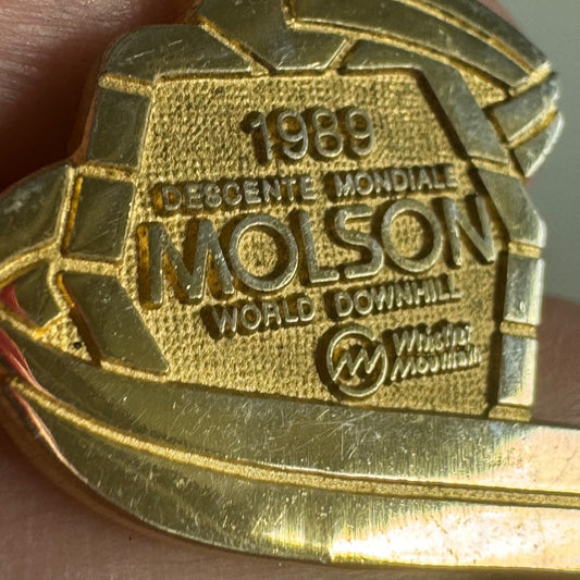 Vintage 1989 Molson World Downhill Whistler Mountain Lapel Pin Ski Skiing