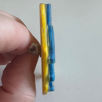 Vintage Art Glass Yellow Blue Fish Brooch Pin