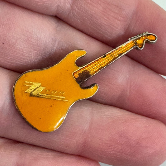 Vintage ZZ Top Electric Guitar Lapel Pin Yellow Orange ZZTop