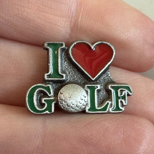 Pewter Enamel I Love Golf Heart Tie Tack Lapel Pin