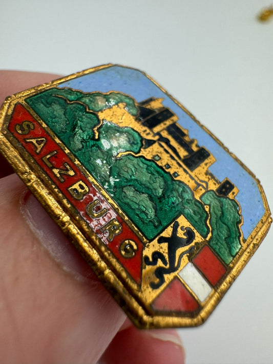 Antique Salzburg Hohensalzburg Fortress Souvenir Lapel Pin Austria