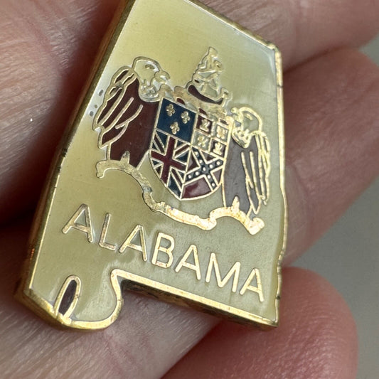 Vintage Alabama Coat of Arms State Shaped Lapel Pin