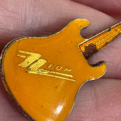 Vintage ZZ Top Electric Guitar Lapel Pin Yellow Orange ZZTop