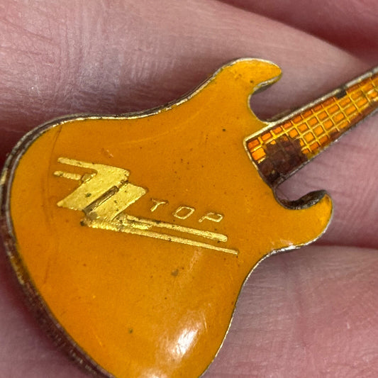 Vintage ZZ Top Electric Guitar Lapel Pin Yellow Orange ZZTop