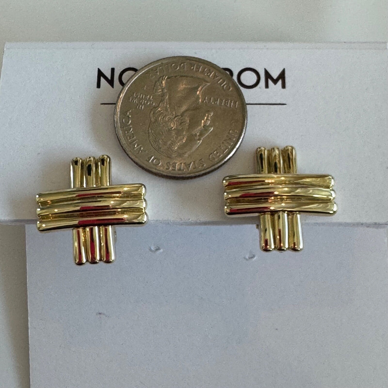 Nordstrom Crisscross Gold-Toned Cross Earrings New On Card Clip-On