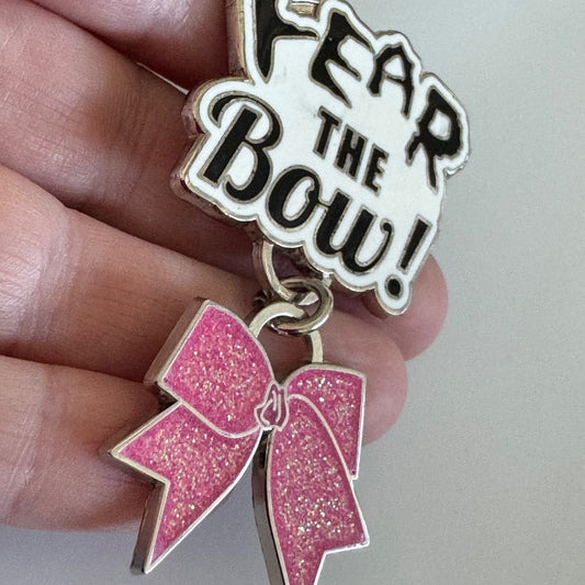 Vintage Varsity Cheer Fear the Bow! Pink Ribbon Awareness Pin
