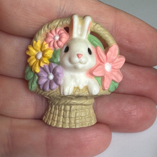 Vintage 1986 Hallmark Cards Easter Bunny Basket Flowers Lapel Pin Brooch 