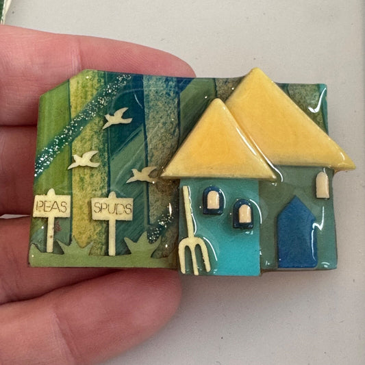 Vintage House Pins by Lucinda Garden Peas Spuds Birds Brooch Pin