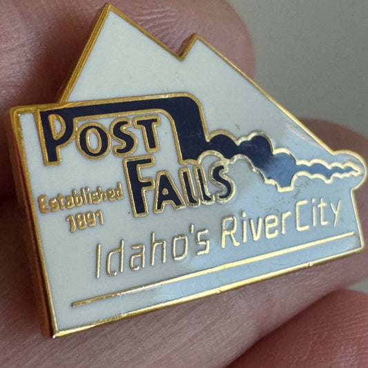 Vintage Post Falls Idaho's River City Lapel Pin Idaho Souvenir Tourist