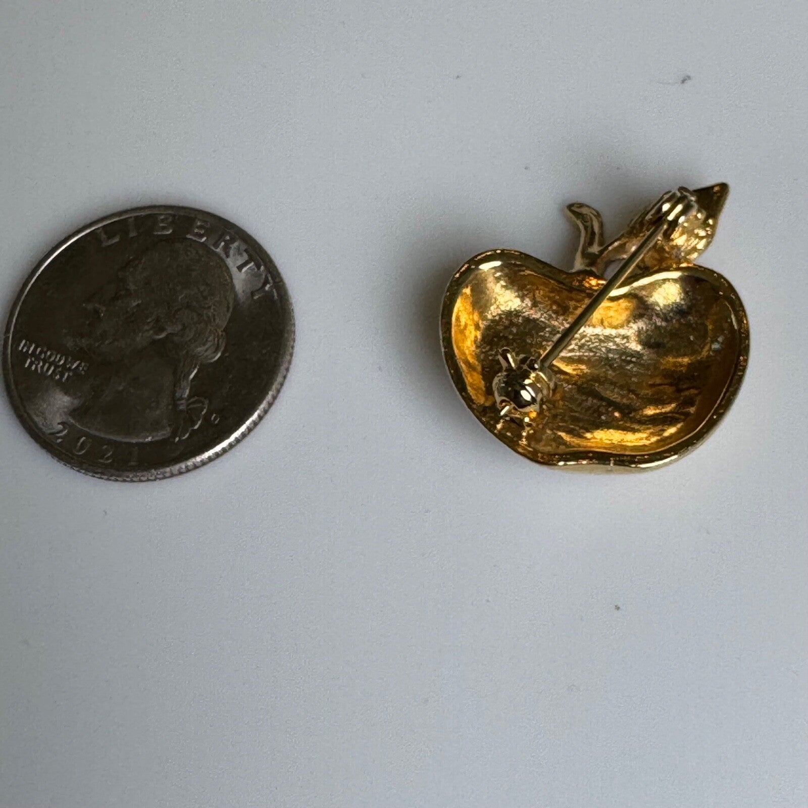 Vintage Gold Tone Rhinestone Apple Brooch Pin