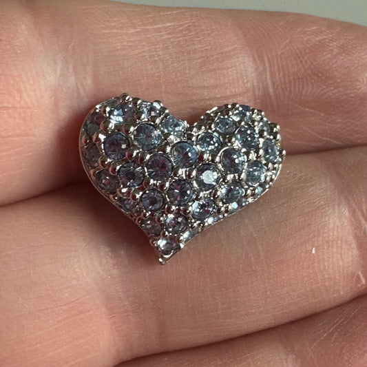 Vintage Swarovski Heart Blue Crystal Silver Tone Lapel Pin