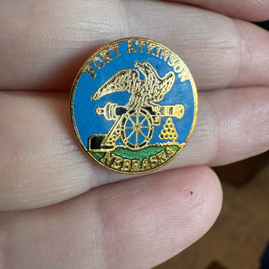 Vintage Fort Atkinson Nebraska Ft Souvenir Enamel Lapel Pin Cannon Eagle