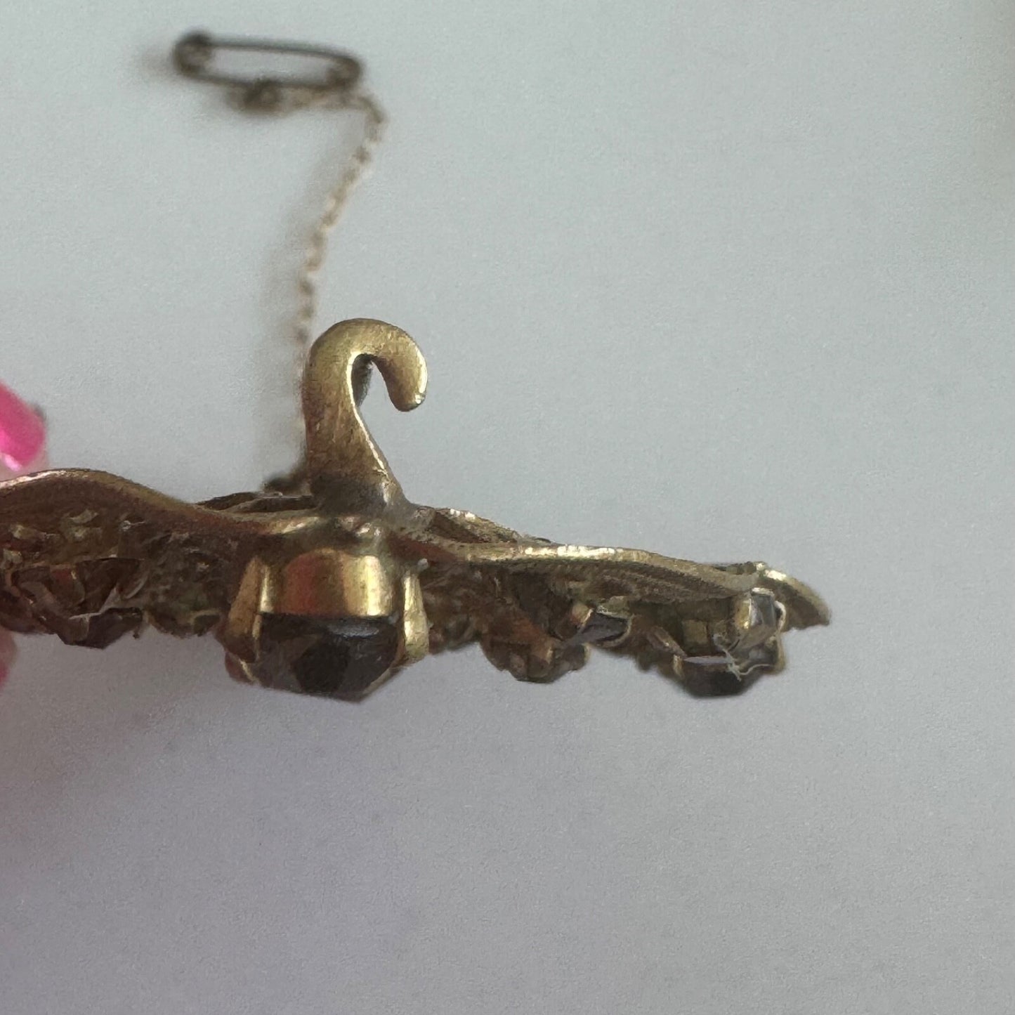 Vintage Filigree Crystal Art Nouveau Brooch with Safety Clasp C-Clasp