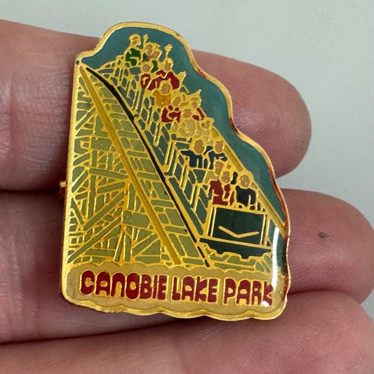 Vtg Canobie Lake Park Wooden Roller Coaster Lapel Pin Salem NH Yankee Cannonball