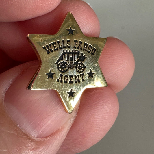 VTG Wells Fargo Bank Agent Stagecoach Six Point Star Black Gold Enamel Pin Badge
