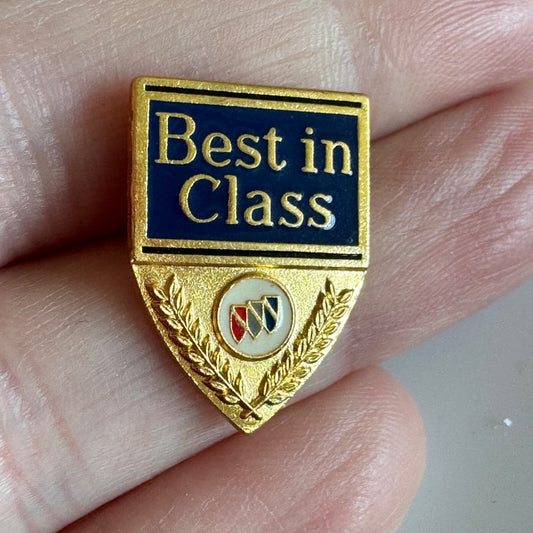 Vintage Buick Best in Class Logo Lapel Pin Shield Crest Tie Tack Gold Tone Award