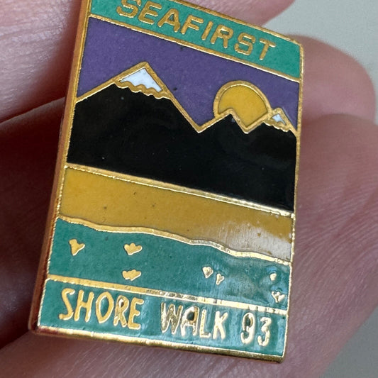 Seafirst Bank Shore Walk ’93 Lapel Pin – Mountain Sunset Scene