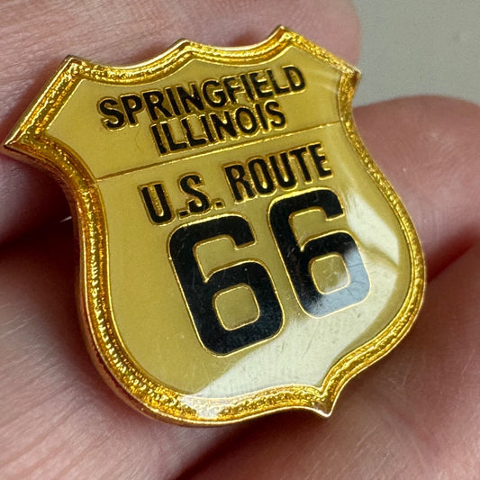 Springfield Illinois Route 66 Gold Shield Enamel Pin – Collector’s Item