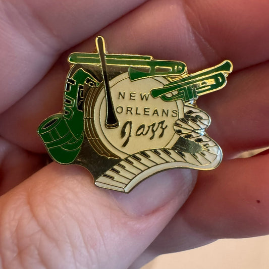 Vintage New Orleans Jazz Souvenir Lapel Pin Piano Saxophone Trombone Trumpet 
