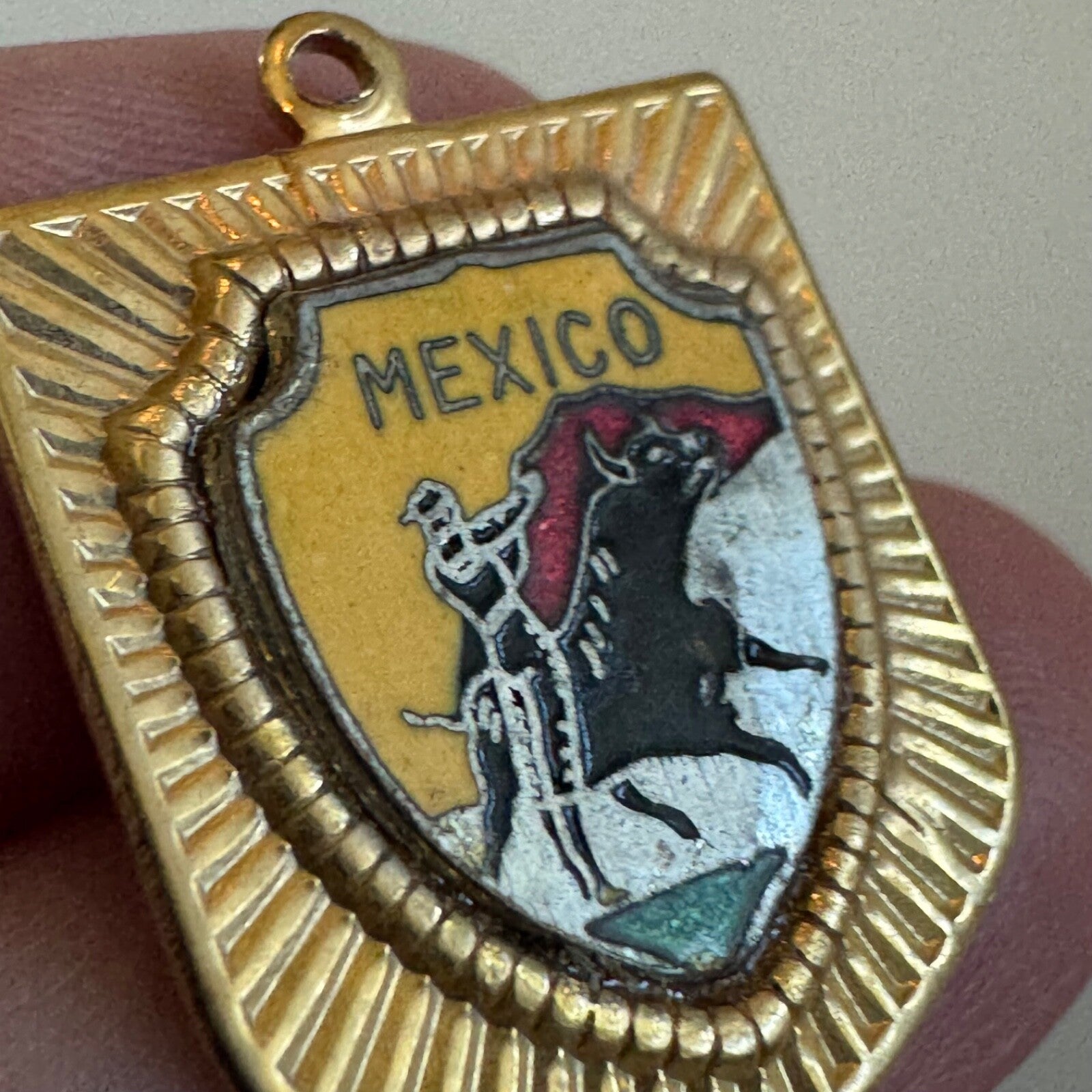 Vintage Mexico Bull Fighter Charm Pendant Souvenir Tourist Gold Tone Toreador