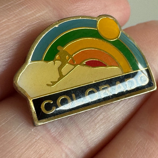 Vintage Colorado Skiing and Rainbow Souvenir Pin Ski