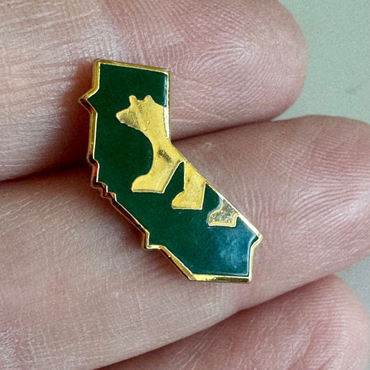 Vintage California Green and Gold State Shaped Lapel Pin with Bear