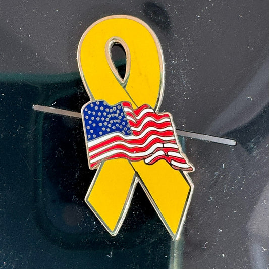 Vintage Yellow Ribbon American Flag Mitchell Proffitt Company Lapel Pin 