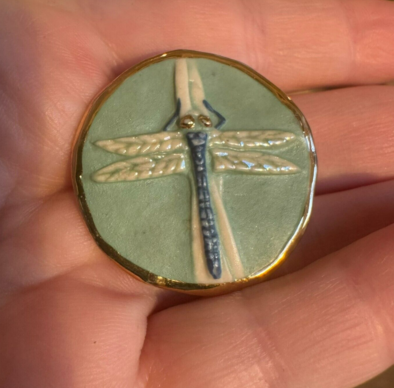 Gorgeous Ceramic Dragonfly Brooch Pendant - Signed Brooke Andrews